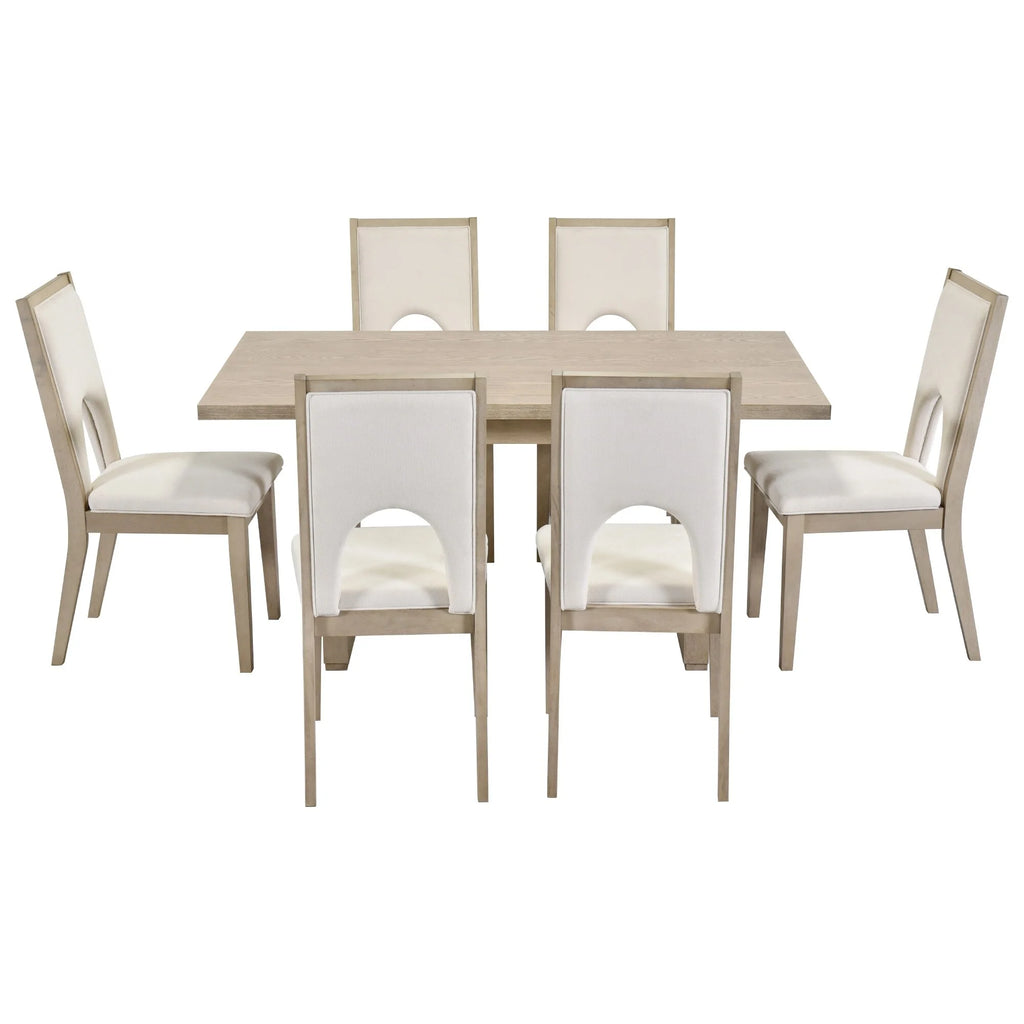 Natural Wood Wash 7-Piece Dining Table Set with 6 Upholstered Chairs U27206