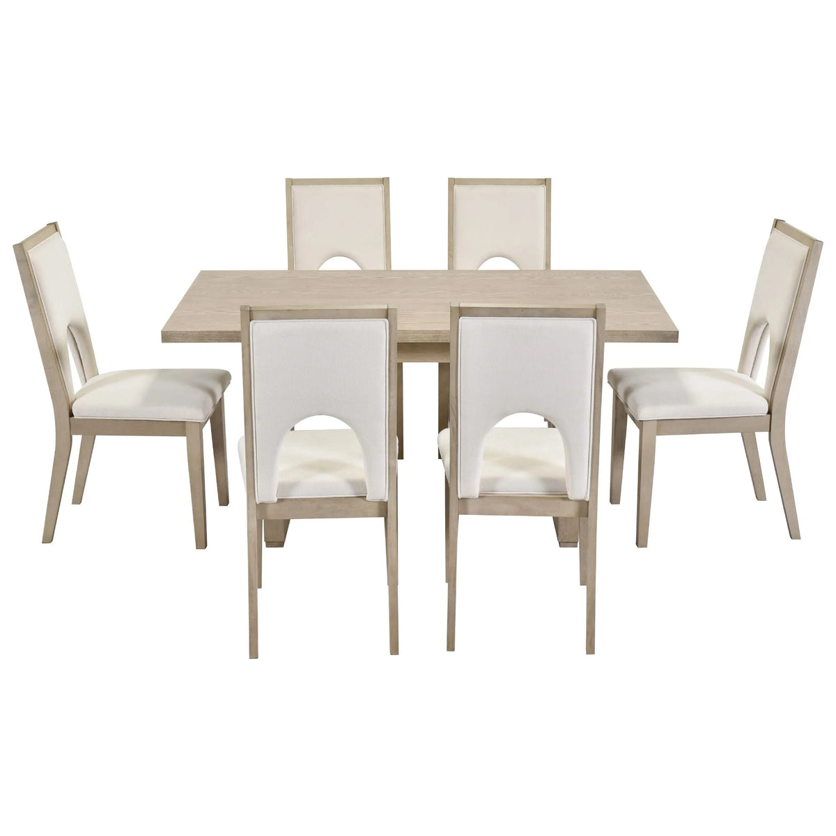 Natural Wood Wash 7-Piece Dining Table Set with 6 Upholstered Chairs U27206