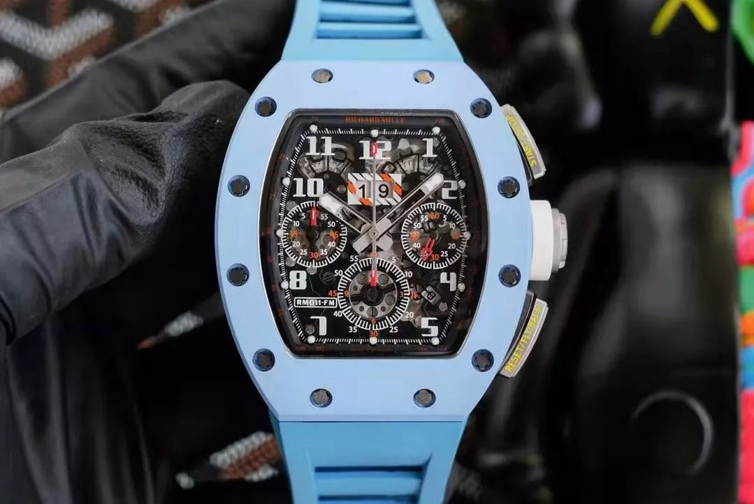 Skeleton Dial Blue Bezel Blue Rubber Strap Watch J54142