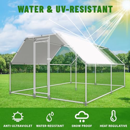 Large Metal Walk-in Chicken Coop with Anti-UV Cover E857090