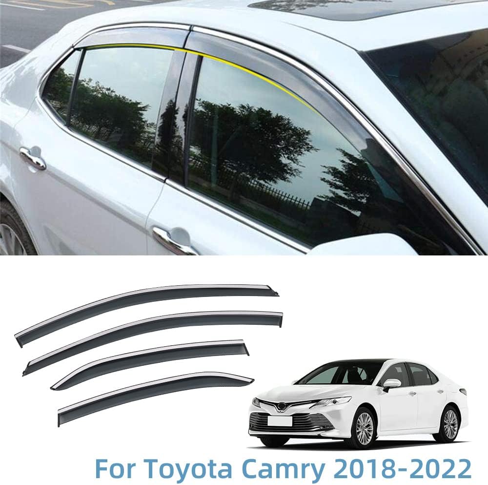 Tape on Polycarbonate Rain Guards Window Visor with 304 Stainless Steel Trim Pack of 2 A28744