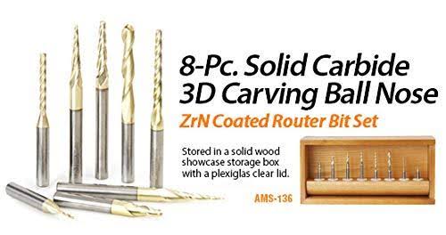 3-Pc ZrN Coated 1/4x22 Shank Router Bit J1188