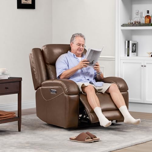 Genuine Leather Power Recliner Chair with Power Headrest I88857