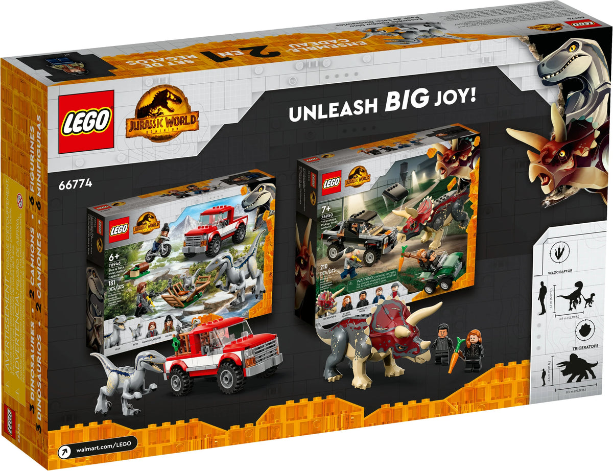 LEGO Jurassic World Dino Combo Pack 66774 Toy Value Pack, 2 in 1 Triceratops and Velociraptor Gift Set, Jurassic World Toy with Dinosaur and Truck Toys, Christmas Gift for Kids Ages 7 and Up I13144