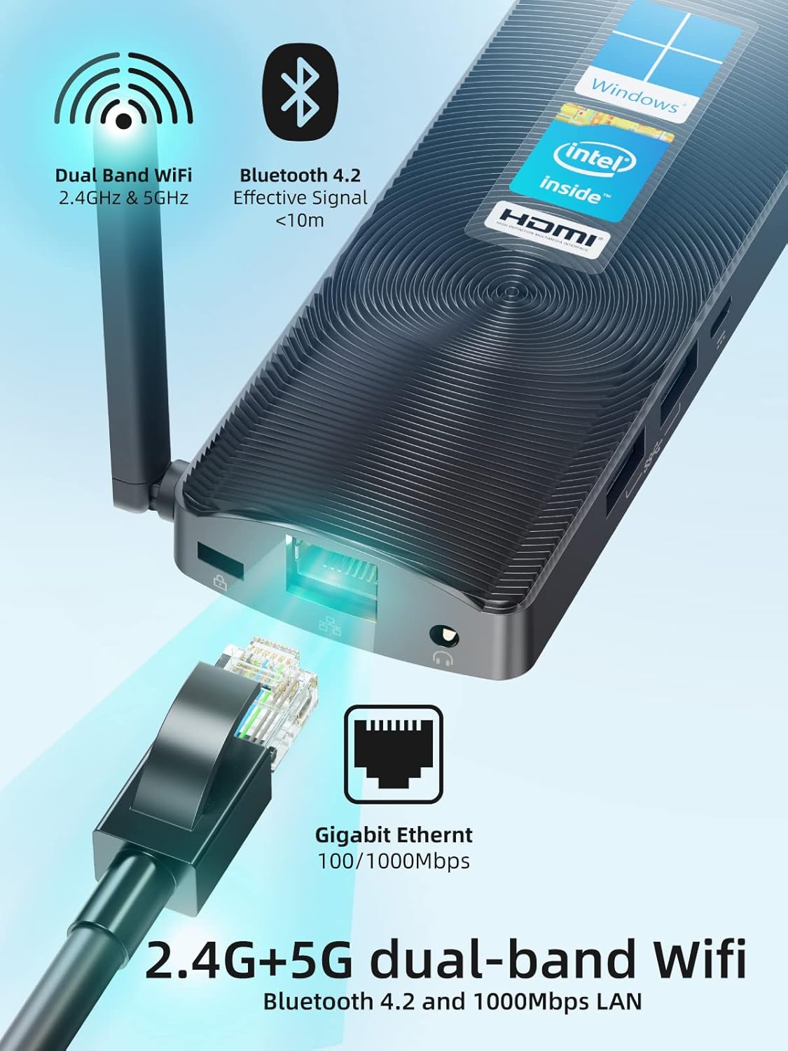 Mini PC Stick Fanless Windows 11 Pro Celeron N4020 4GB 128GB Small Computer A88892