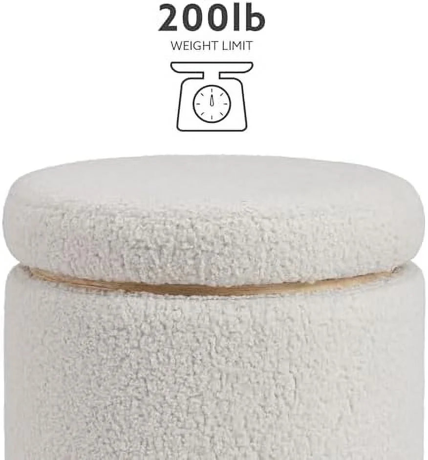 Natural Sherpa Round Ottoman with Wood Accent V620