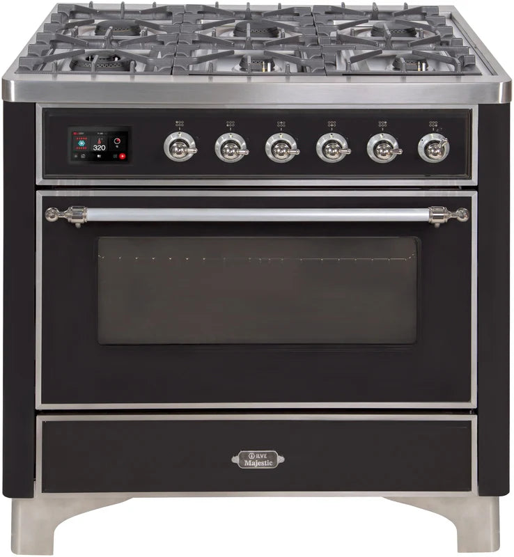 36 Dual Fuel Natural Gas Range Glossy Black Chrome Trim N545