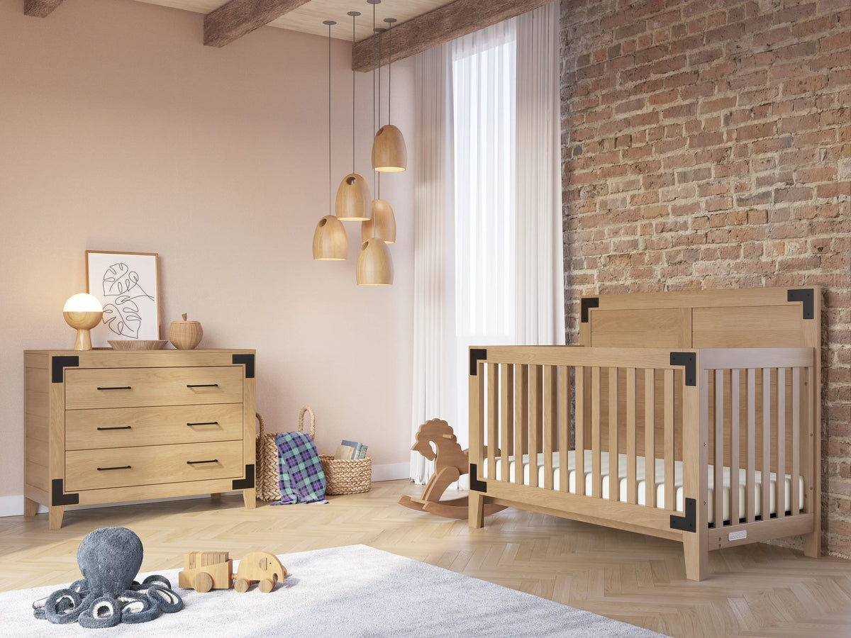 2-Piece Nursery Set with 4-in-1 Convertible Crib and 3 Drawer Dresser X7938