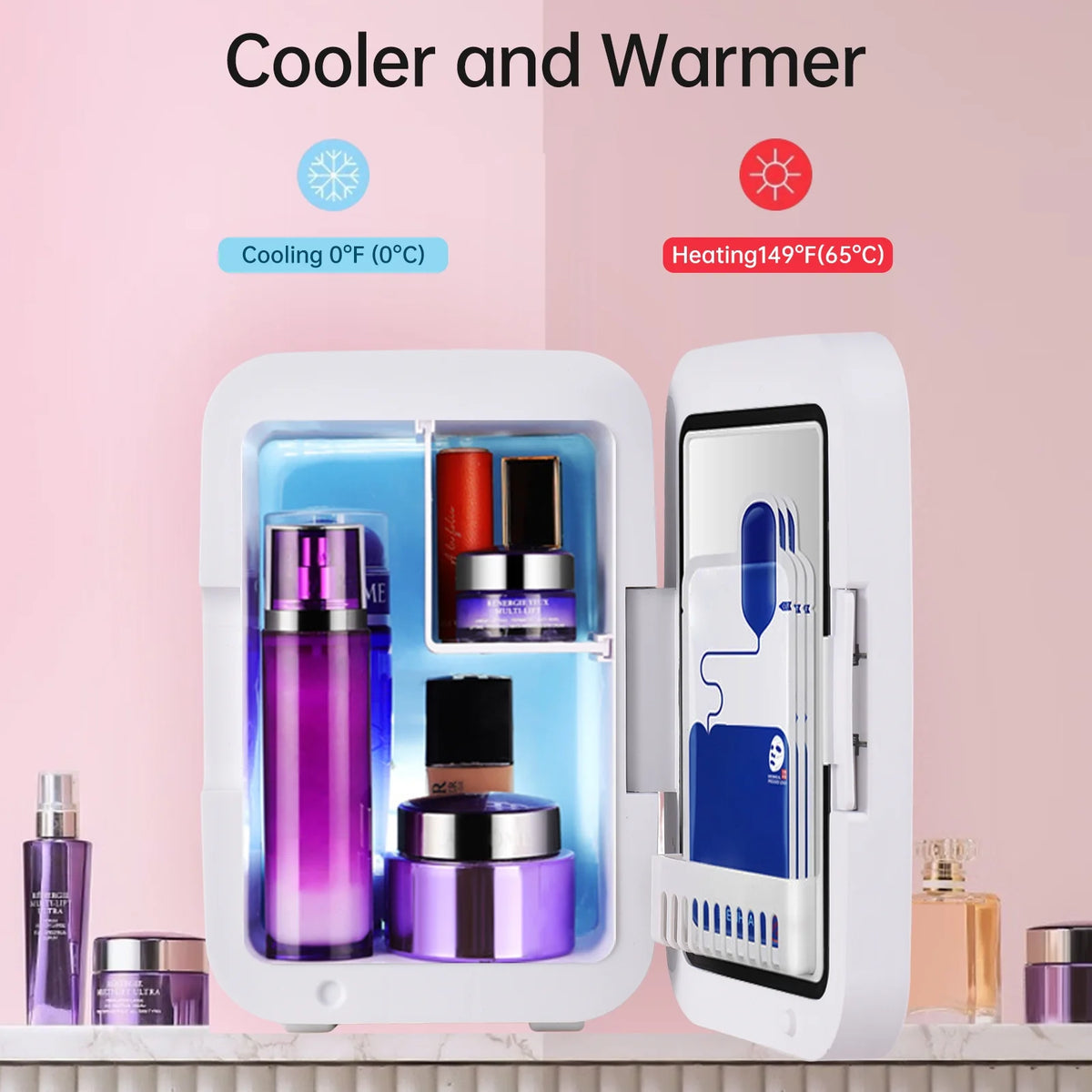 4L Portable Cooler and Warmer Skincare Fridge with LED Mirror V36935