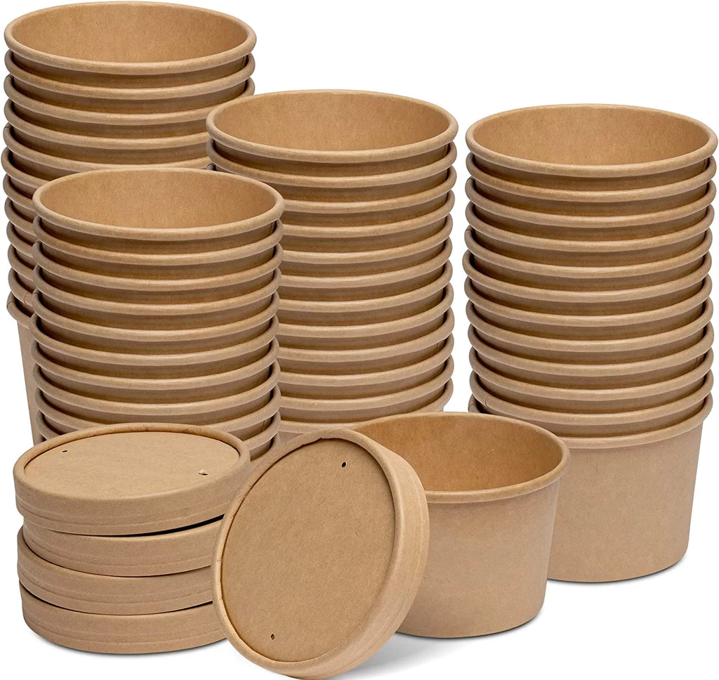 8 Oz Kraft Disposable Food Containers with Lids, 50-Pack I516