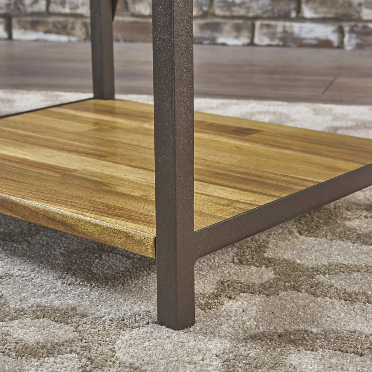 Natural Stained Acacia Wood Bookcase with Iron Accents I3064