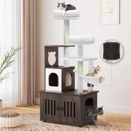 Gray Cat Tree with Litter Box Enclosure P455