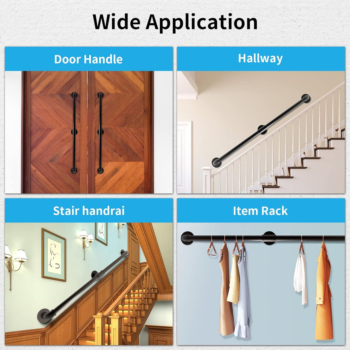 Wall Handrail 7FT/210CM, 1.25 Inch Tube Diameter, Galvanized Pipe Handrail W224