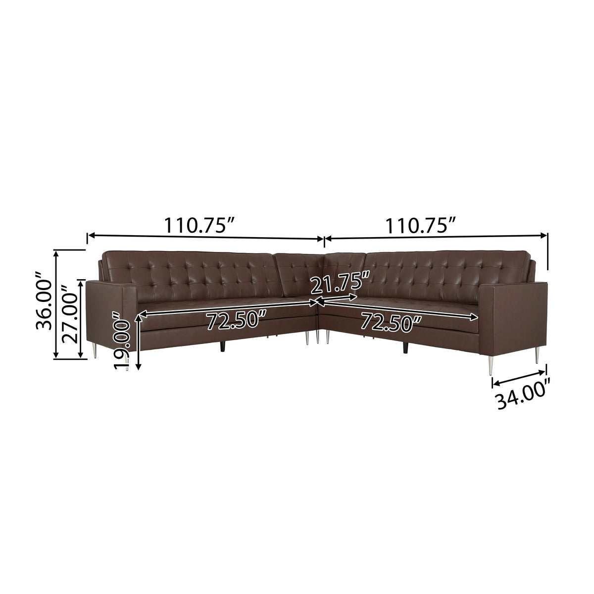 Dark Brown Faux Leather 5 Seater Sectional Sofa Set E527