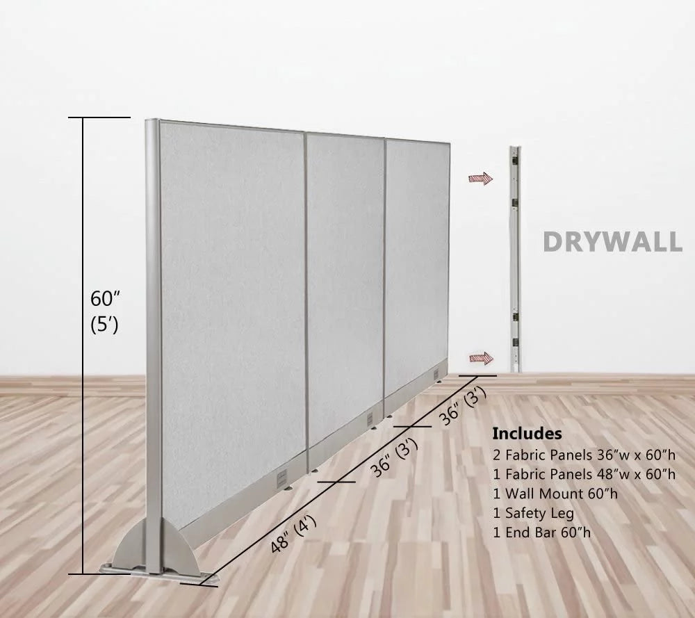 120"W x 60"H Wall Mounted Office Partition P155646