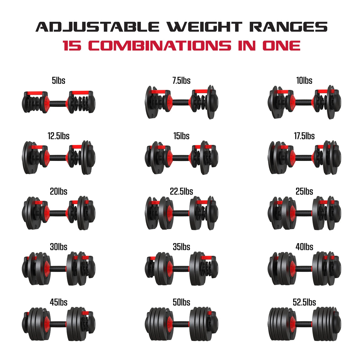Adjustable Dumbbell 5-52.5 lbs Black Single F797982