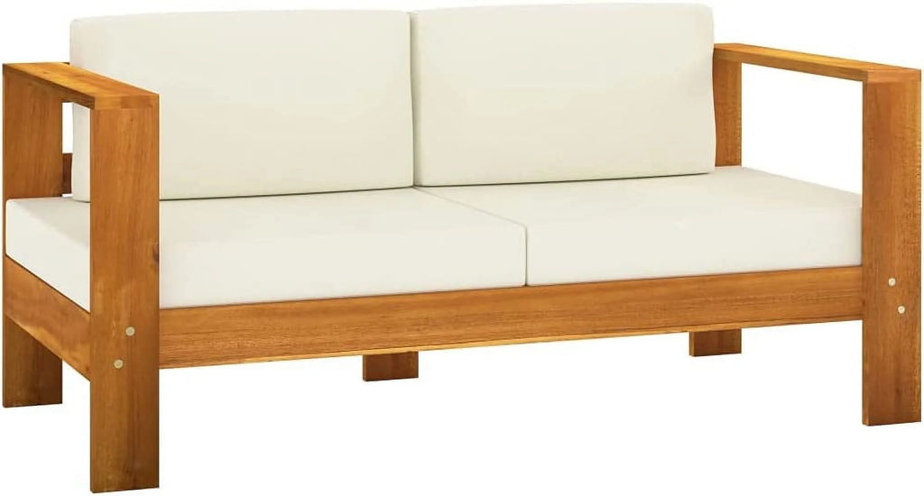 10 Piece Acacia Wood Patio Lounge Set with Cream White Cushions Z5714