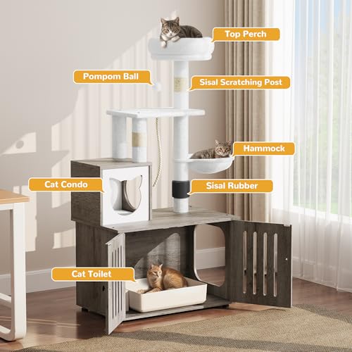 Gray Cat Tree with Litter Box Enclosure P455